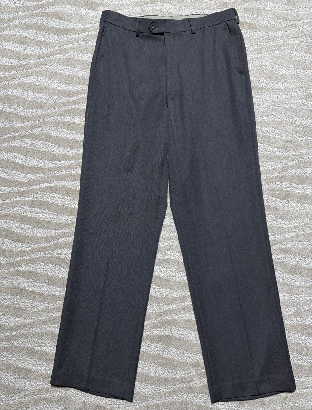 Geoffrey Beene Dress Pants Mens 34x32 Gray Stretch Flat Front
